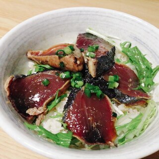 かつおのたたきと水菜の丼